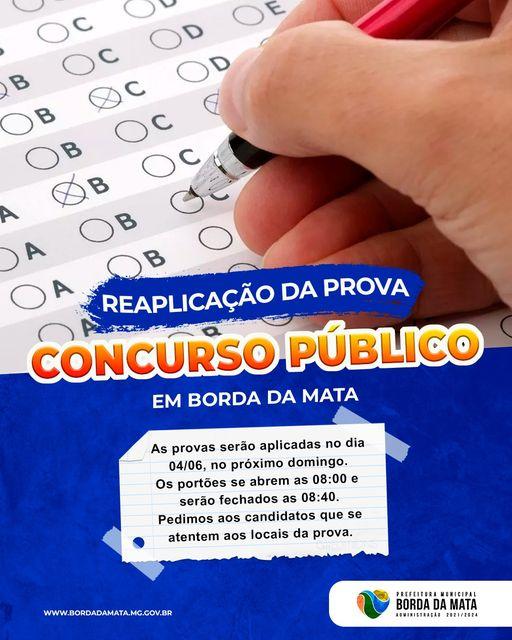 prefeitura de borda da mata comunica reaplicacao da prova do concurso publico 8e9de